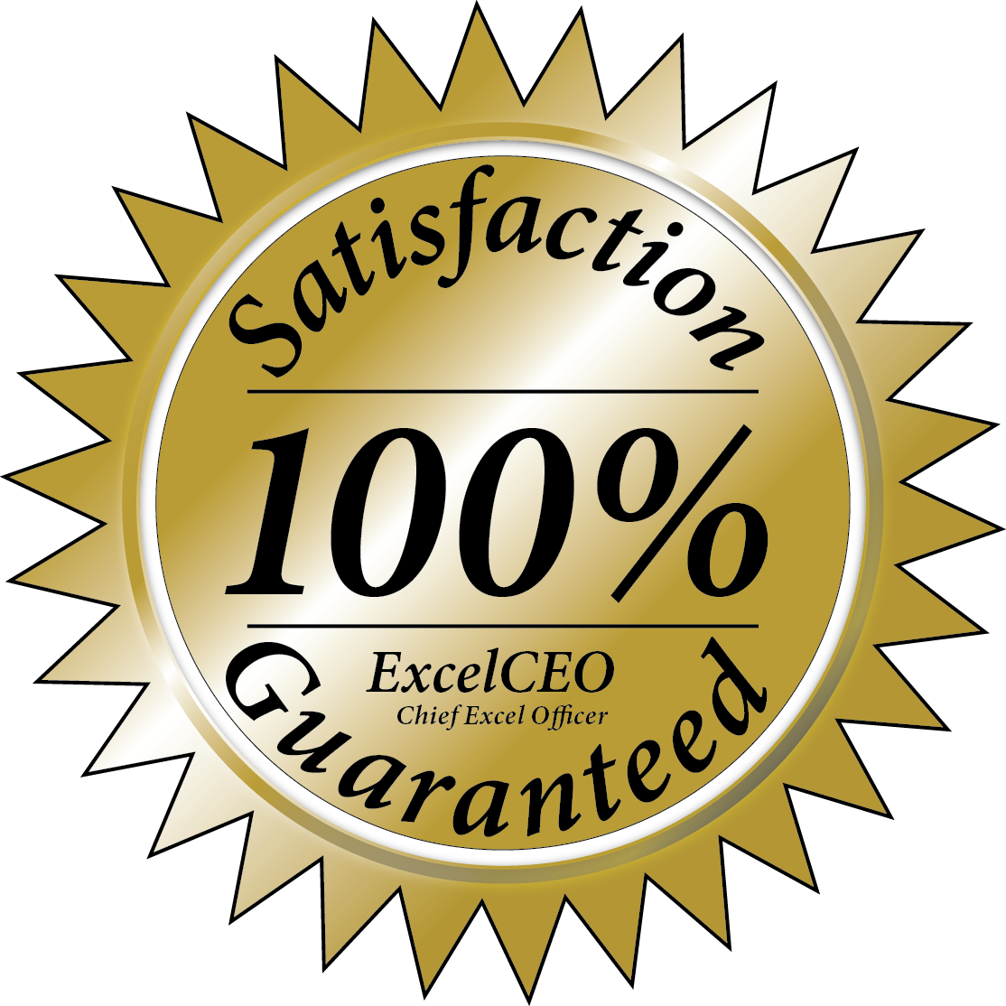 We are so confident you will learn so much with ExcelCEO training that we will make you our exclusive guarantee that does not exist ANYWHERE today.
                    	I have never taken a better Excel (or Access) course in all my life!
                        I have learned more in this course that is directly applicable to my job than any other course out there (if you are employed)!				
                        I will recommend this training to ANYONE who wants to become an Excel (or Access) Master!
                    After you finish the course, you will say the following:If, after you complete ExcelCEO course training, you don’t agree with these statements, ExcelCEO will refund 100% of your purchase price and you can keep the book! The only caveat is that you tell us the name of the other Excel (or Access) course you have taken that is better than ExcelCEO. Try finding that kind of guarantee with ANY other training provider!